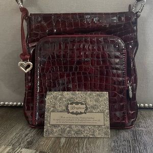 Brighton Burgundy Crocodile Embossed Shoulder Bag